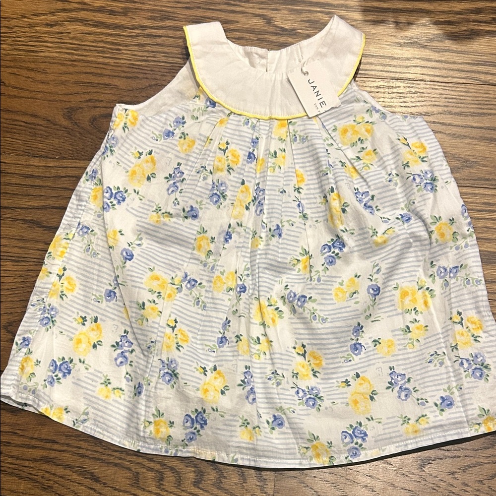 Janie and Jack Yellow & Blue Floral Sleeveless Dress with Peter Pan Collar